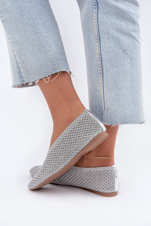 Ballerinas with patterns and mesh in silver color Calmore