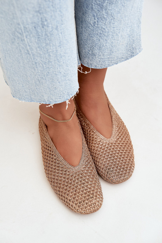 Ballerinas with patterns and mesh in champagne color Calmore