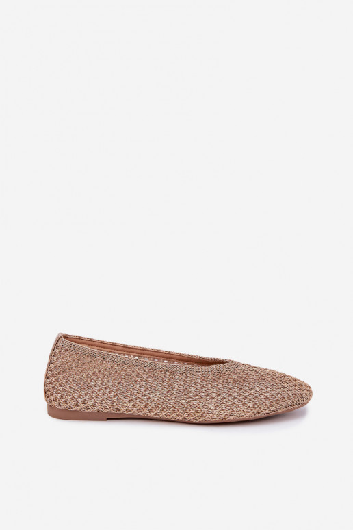 Ballerinas with patterns and mesh in champagne color Calmore