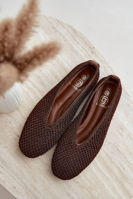 Ballerinas with patterns and mesh in brown color Calmore