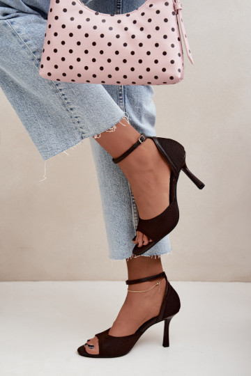 Women's sandals with thin heels in chocolate color Galya