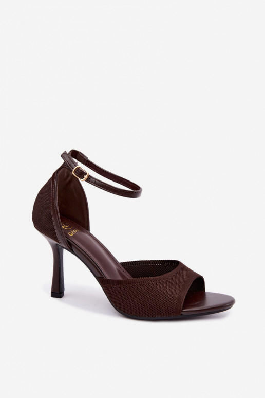 Women's sandals with thin heels in chocolate color Galya