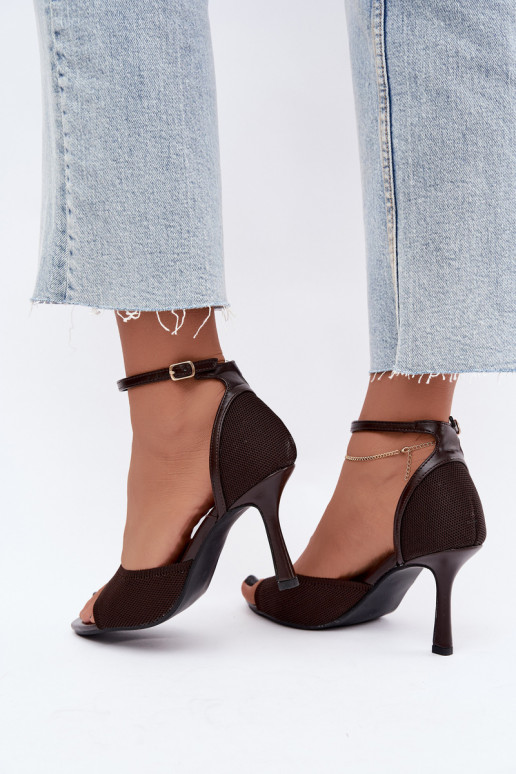 Women's sandals with thin heels in chocolate color Galya