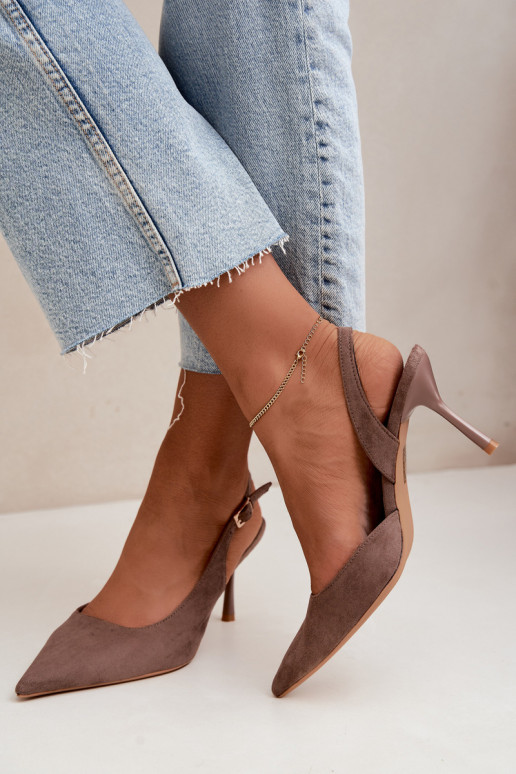 Czekolado Cassy faux suede sandals with thin heels in khaki