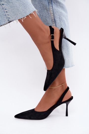 Czekolado Cassy faux suede sandals with thin heels in black 2