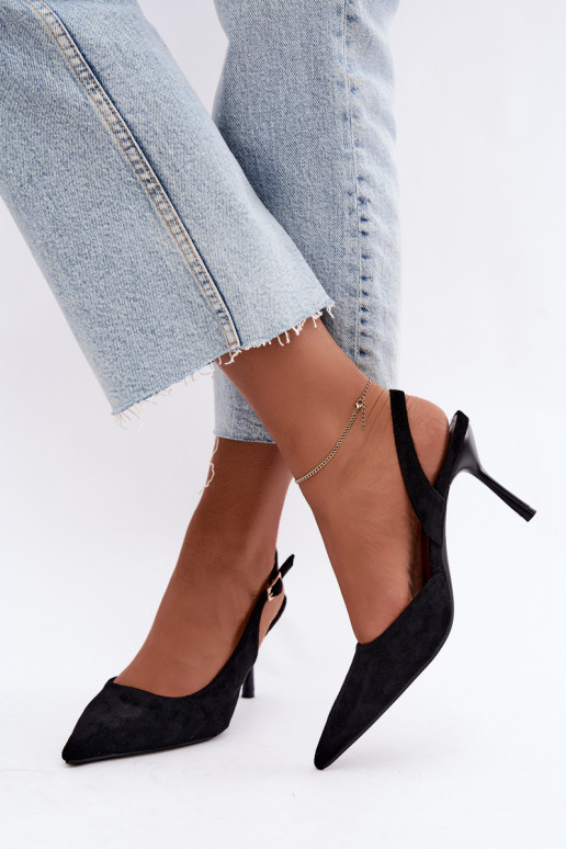 Czekolado Cassy faux suede sandals with thin heels in black