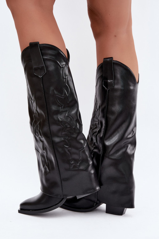 cowboy-style knee-high boots with heels and stitched choleika in black Terise