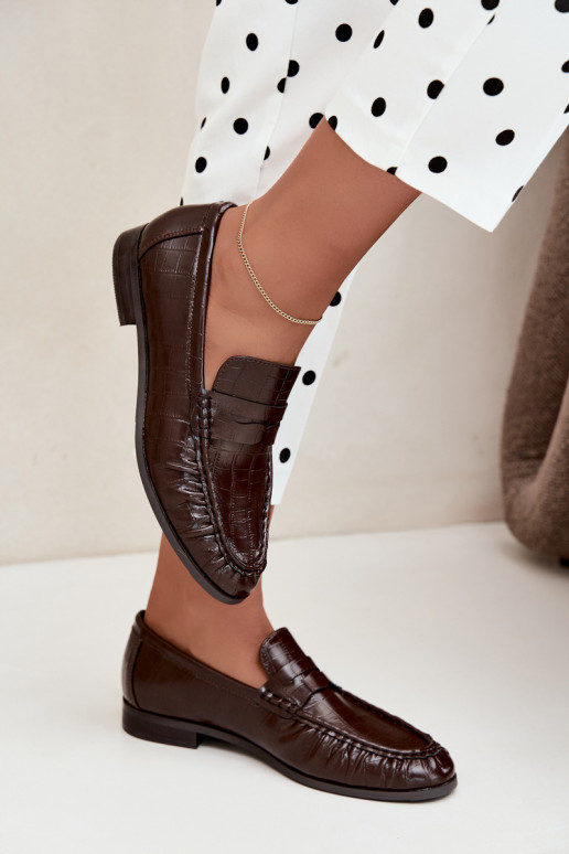 women's moccasins with ruffles and embossed in chocolate Dalmy