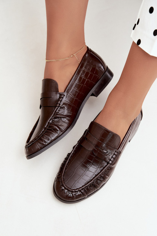 women's moccasins with ruffles and embossed in chocolate Dalmy