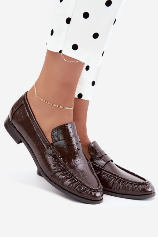 women's moccasins with ruffles and embossed in chocolate Dalmy