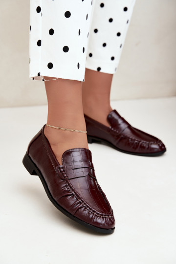 women's moccasins with ruffles and embossed in burgundy Dalmy 2