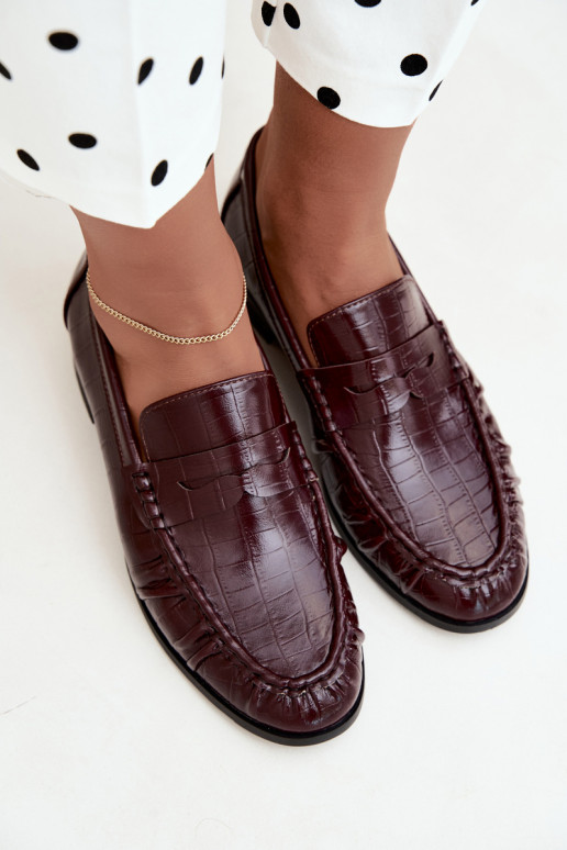 women's moccasins with ruffles and embossed in burgundy Dalmy