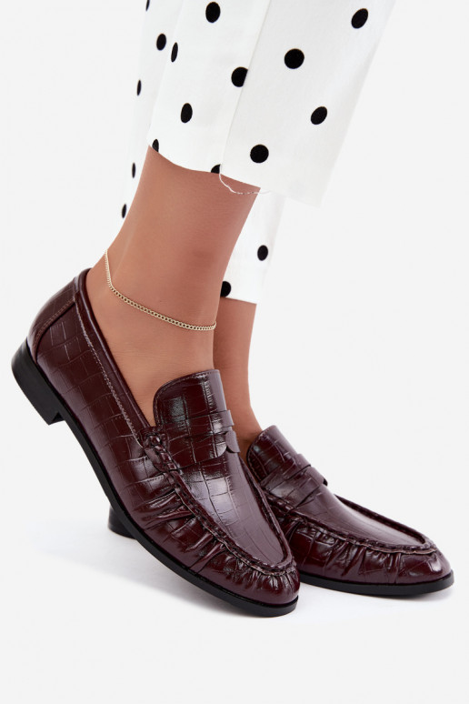 women's moccasins with ruffles and embossed in burgundy Dalmy