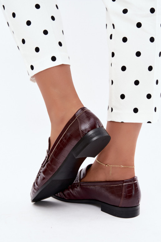 women's moccasins with ruffles and embossed in burgundy Dalmy