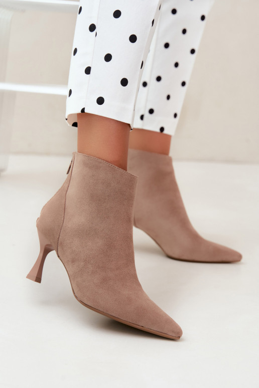 women's insulated ankle boots with heels in sand Elsya
