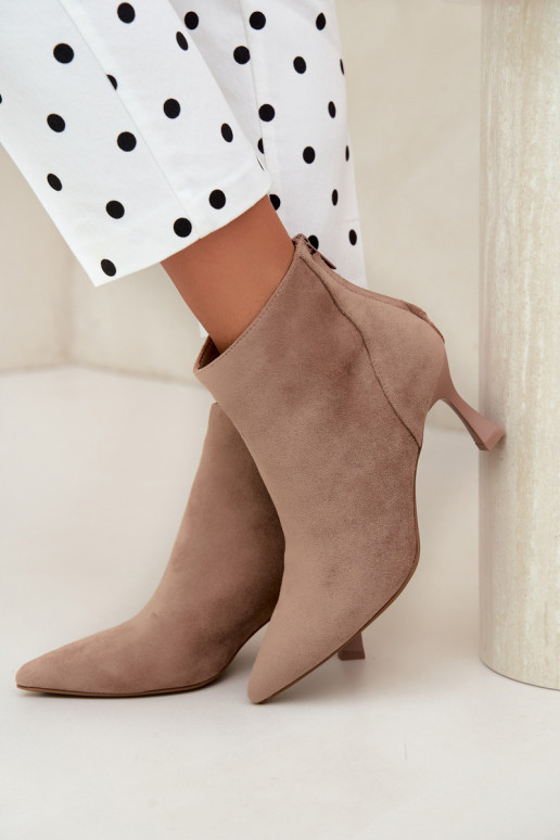 women's insulated ankle boots with heels in sand Elsya