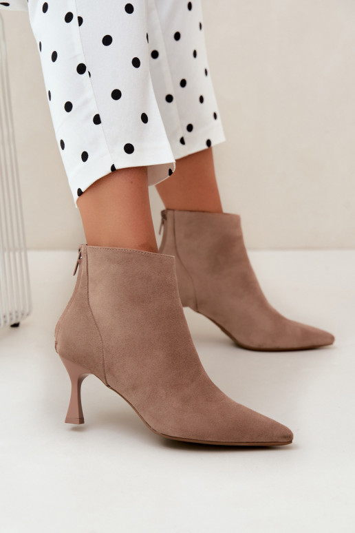 women's insulated ankle boots with heels in sand Elsya
