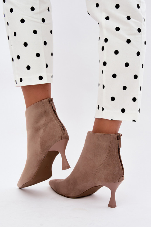 women's insulated ankle boots with heels in sand Elsya