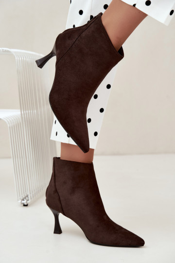 women's insulated ankle boots with heels in chocolate Elsya