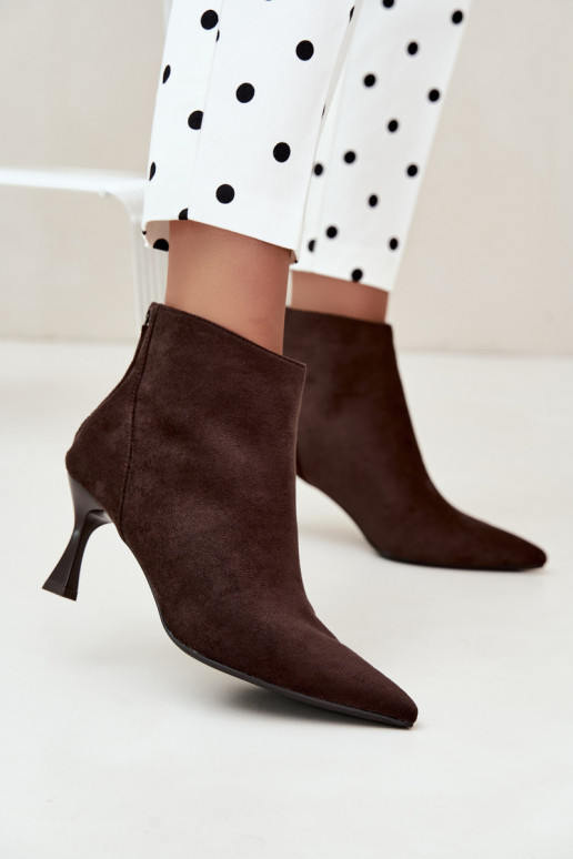 women's insulated ankle boots with heels in chocolate Elsya