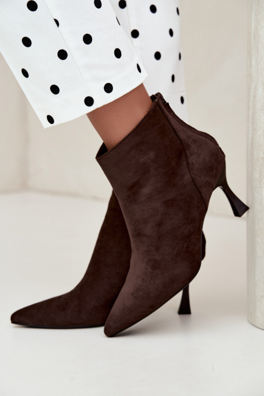 women's insulated ankle boots with heels in chocolate Elsya