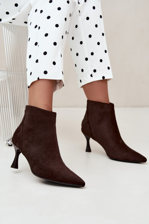 women's insulated ankle boots with heels in chocolate Elsya