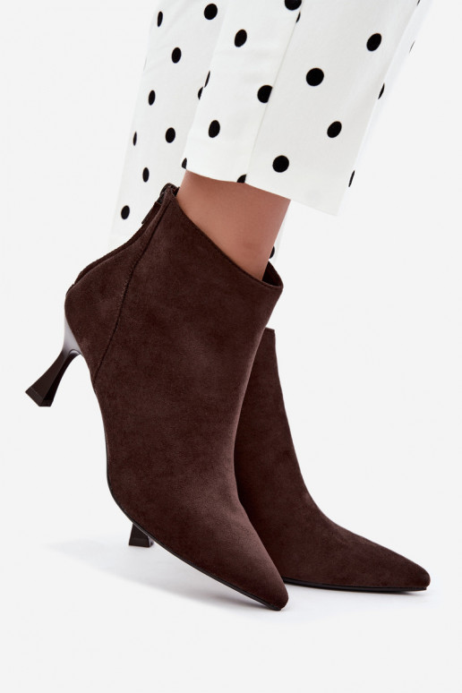 women's insulated ankle boots with heels in chocolate Elsya