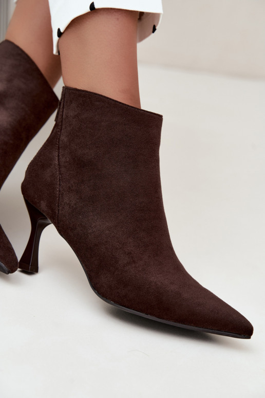 women's insulated ankle boots with heels in chocolate Elsya