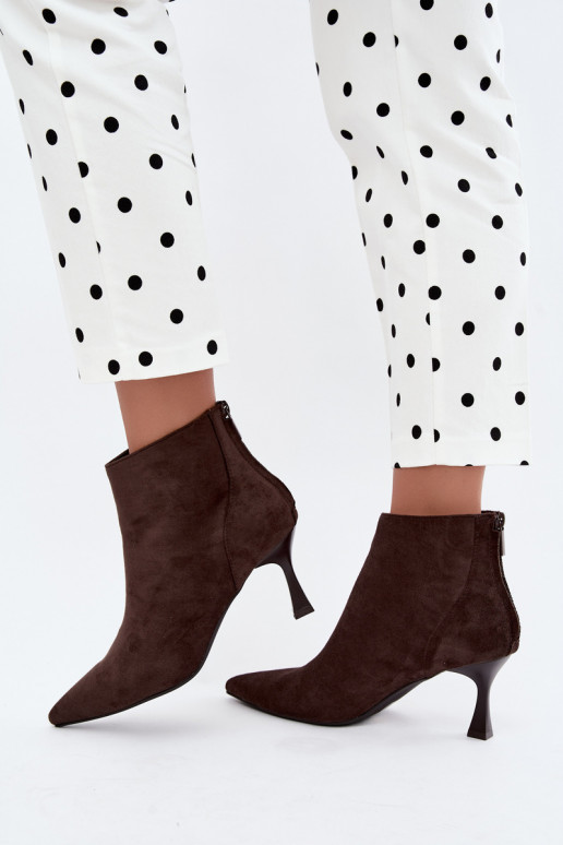 women's insulated ankle boots with heels in chocolate Elsya
