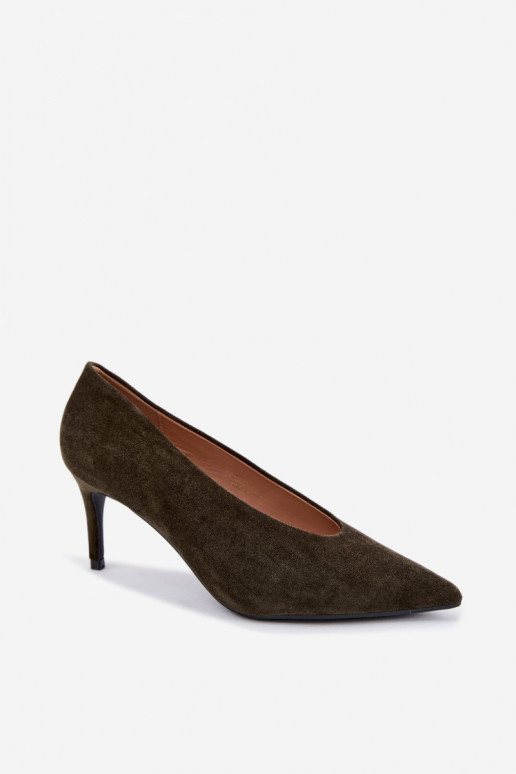 zamszowe buty damskie w kolorze khaki Brenya