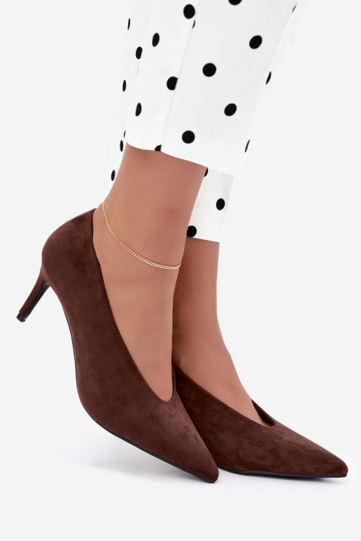 zamszowe buty damskie w kolorze czekoladowym Brenya