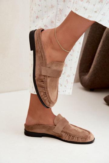 mokasyny damskie z odkrytym piętą w kolorze piaskowym Parella 2