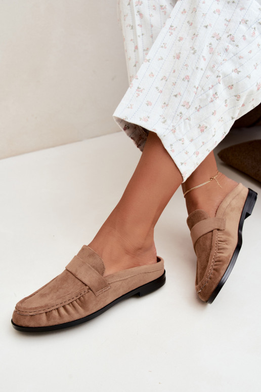 women's loafers with open heel in sand color Parella
