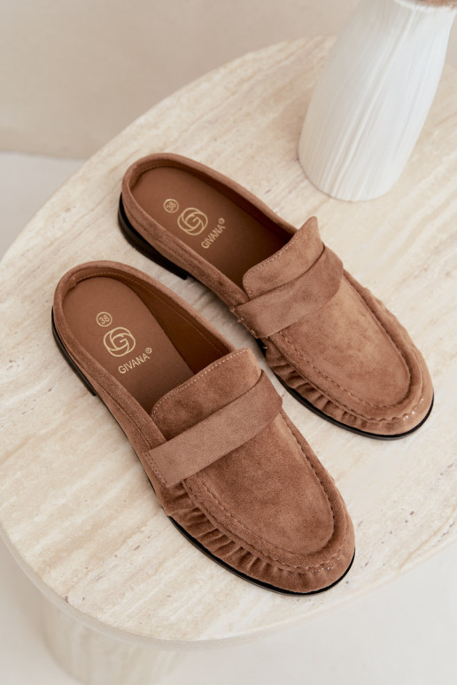 women's loafers with open heel in sand color Parella