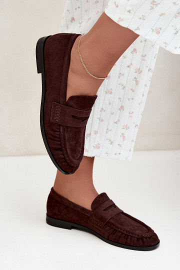 women's loafers with ruffles in brown color Cayen
