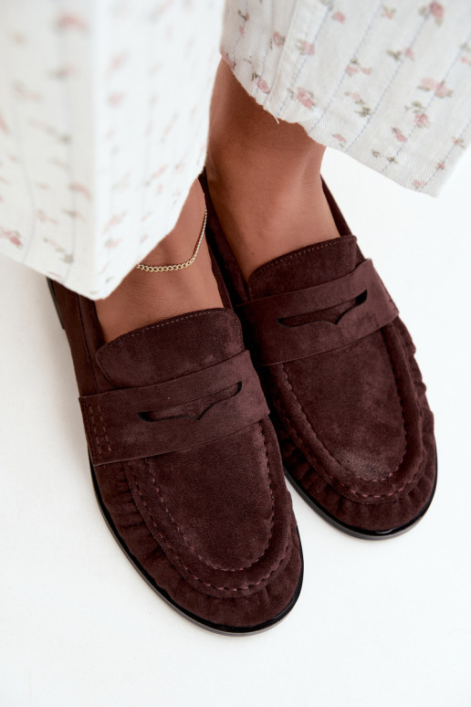women's loafers with ruffles in brown color Cayen