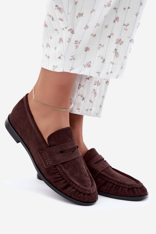 women's loafers with ruffles in brown color Cayen
