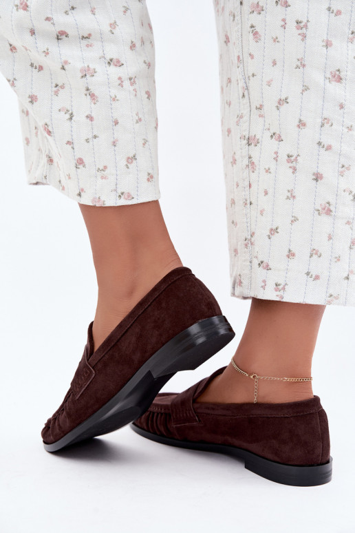 women's loafers with ruffles in brown color Cayen