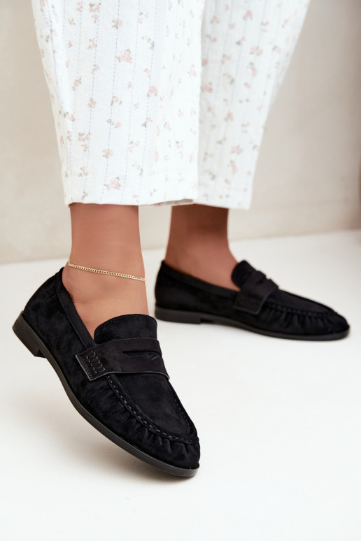 women's loafers with ruffles in black color Cayen