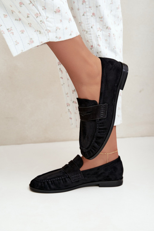 women's loafers with ruffles in black color Cayen