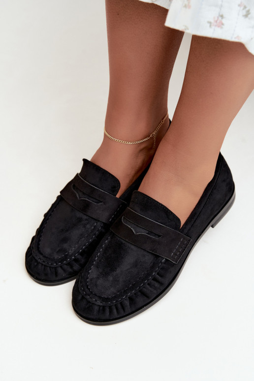 women's loafers with ruffles in black color Cayen
