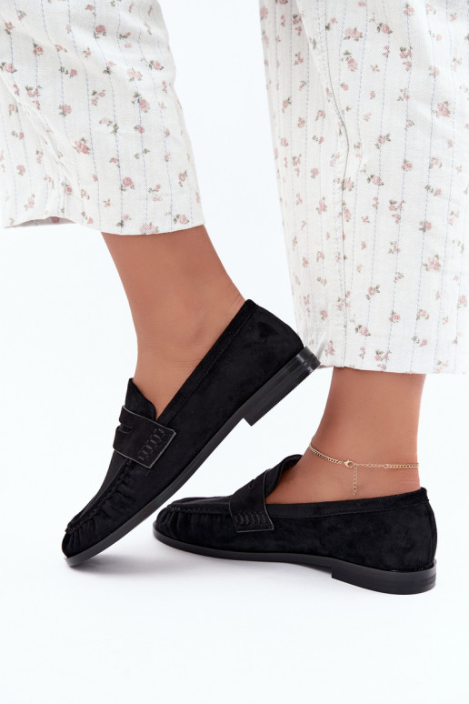 women's loafers with ruffles in black color Cayen