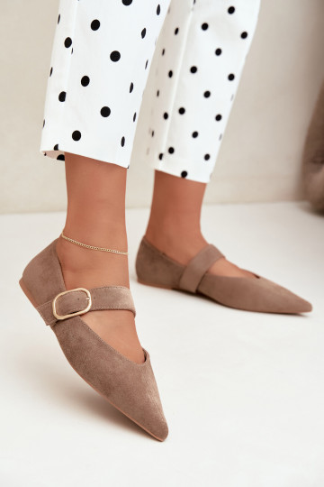 women's ballerinas with straps and buckles in sand color Melby 2