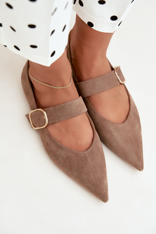 women's ballerinas with straps and buckles in sand color Melby