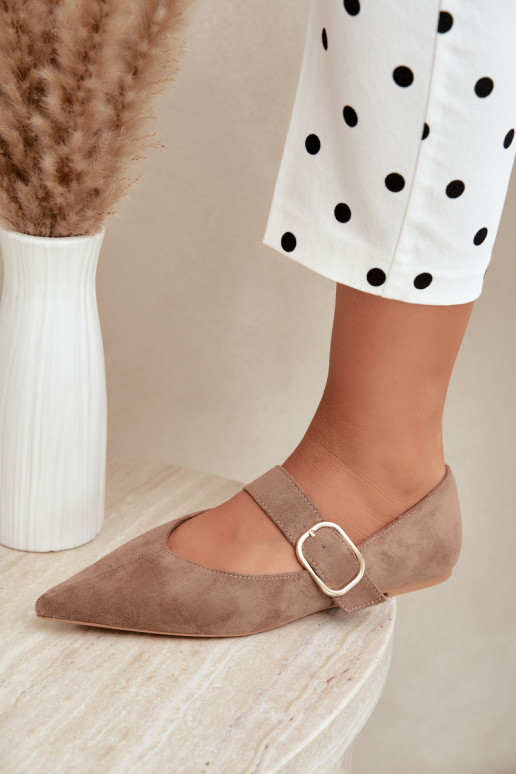 baleriny damskie z paskami i klamrami w kolorze piaskowym Melby
