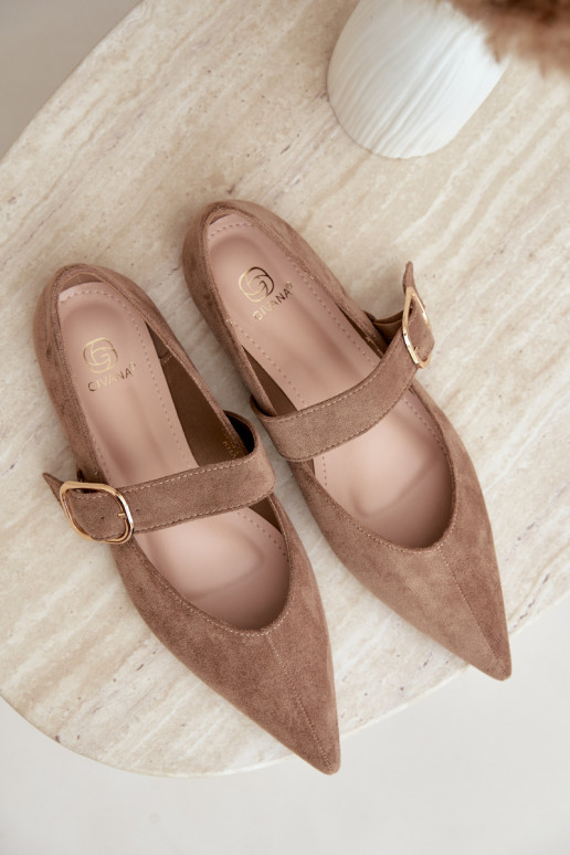women's ballerinas with straps and buckles in sand color Melby