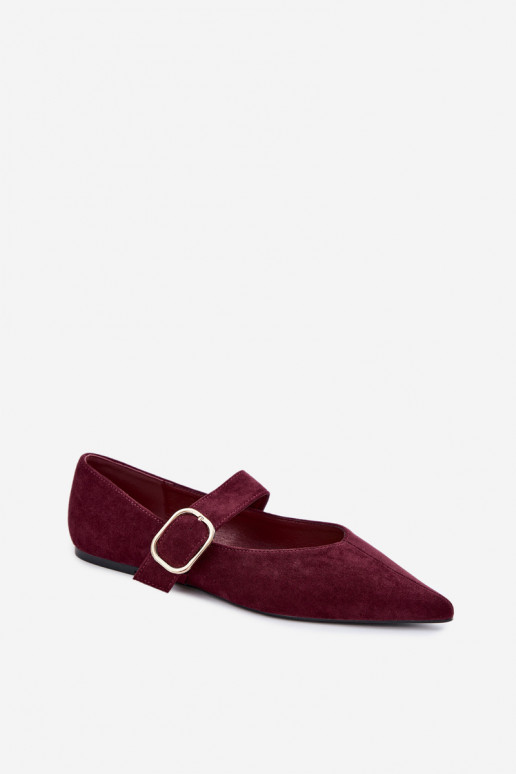 women's ballerinas with straps and buckles in burgundy color Melby