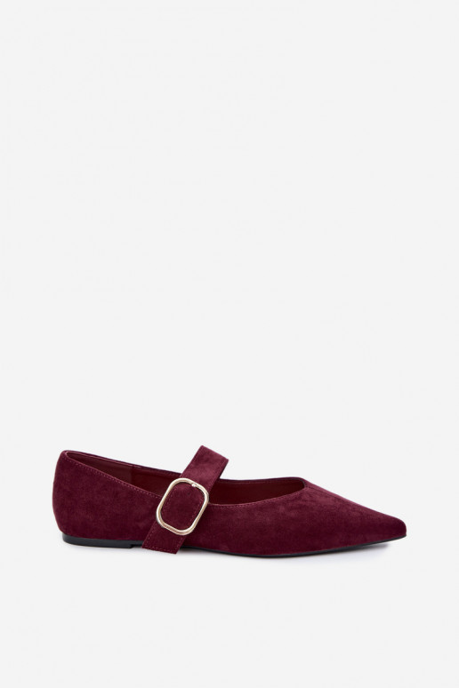 women's ballerinas with straps and buckles in burgundy color Melby