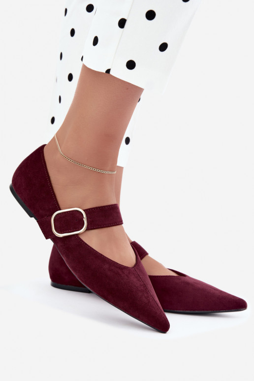 women's ballerinas with straps and buckles in burgundy color Melby