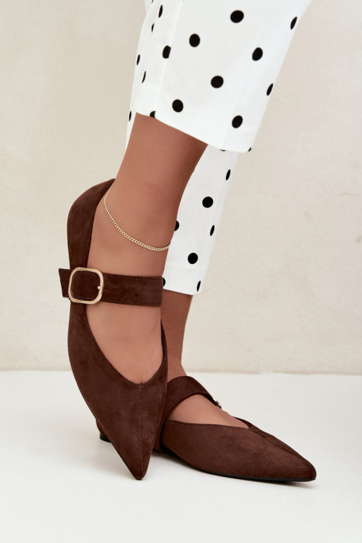 women's ballerinas with straps and buckles in brown color Melby